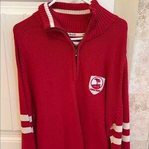 Red Bruzer Pebble Beach Half-Zip Sweater with White Stripes (new with tags)